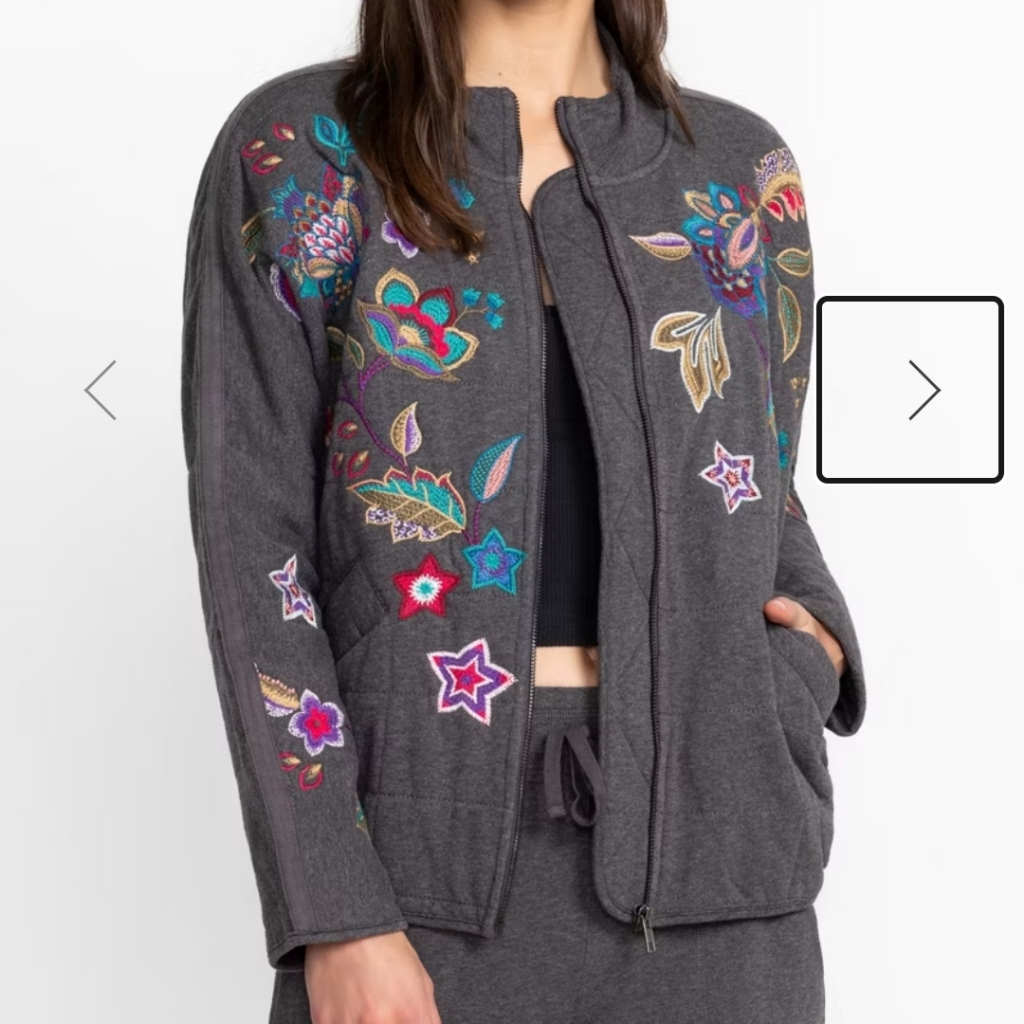 Johnny Was Quilted Embroidered Jacket Boho Artwear Cotton Xl